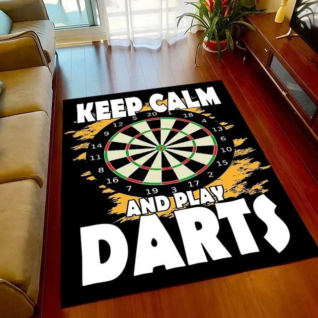 VIKAMA Rutschfester Dart-Spielteppich mit Dartscheiben-Print in Schwarz für Wohnzimmer und Schlafzimmer - Bild 1