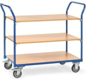 Fetra Tischwagen 1800 mit 3 Etagen, Tragkraft 200kg, TPE-Reifen und 2 Schiebebügeln in Blau/Mehrfarbig - Bild 1