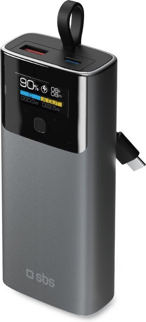 SBS Power Bank 10.000 mAh mit LCD Display, PD 20W und USB-C sowie USB-A Anschlüssen, Grau - Bild 1