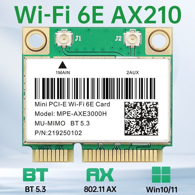 Fenvi WiFi 6E AX210HMW Mini PCI-E Netzwerkkarte mit Bluetooth 5.3, Tri-Band 2,4G/5G/6GHz Drahtloser Ethernet Adapter für Windows 10/11 - Bild 1