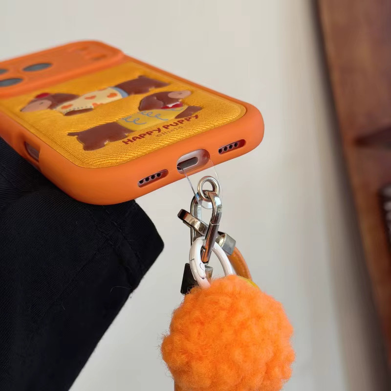 Stoßfeste Leder-Handyhülle mit Hundemuster und Umhängeband für Apple iPhone 17, 16, 15, 14, 13 Pro und Pro Max in Orange - Bild 5