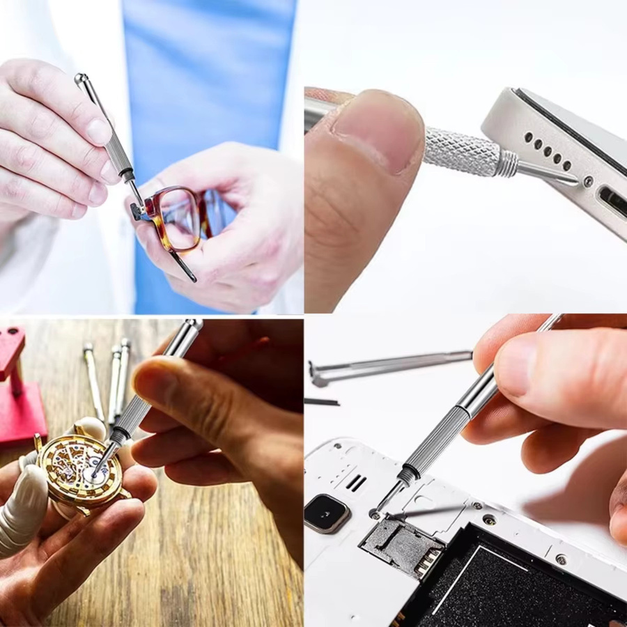 3-in-1 Mini Hand-Schraubendreher Set für Brillen, Uhren und Gläser in Silber - Bild 3