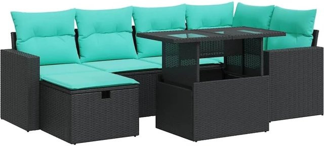 vidaXL 7-teilige Garten-Sofagarnitur aus Polyrattan und Akazie in Grau mit Kissen - Bild 1