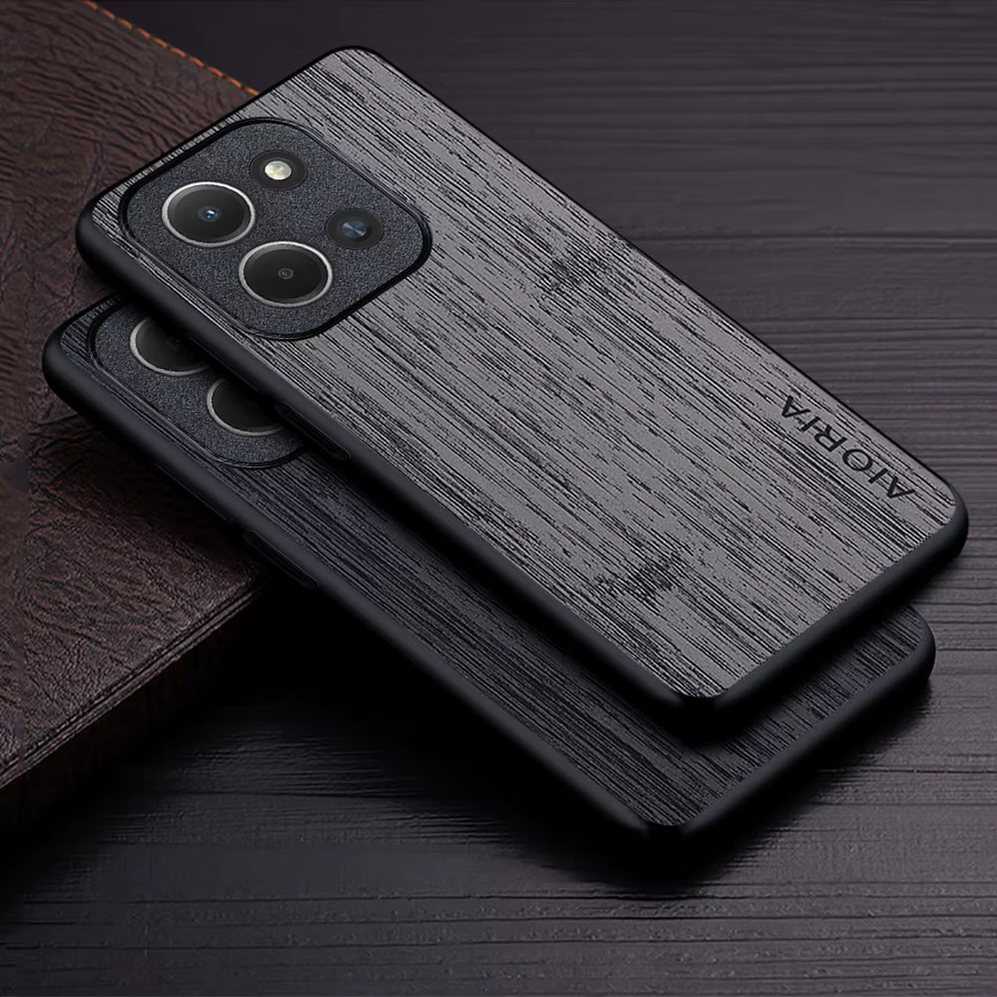 Handyhülle aus Kunstleder mit Holzmaserung für Xiaomi Redmi 15C 14C 13C 13R in Braun - Bild 1