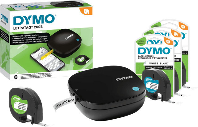 DYMO LetraTag 200B Bluetooth Thermik-Etikettendrucker in Schwarz inklusive 3 Etikettenrollen - Bild 1
