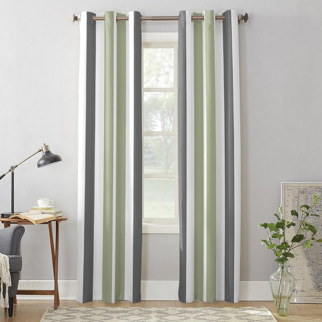 Super Six Fenstervorhang modern gestreift in Graugrün, semi-transparent, Breite: 135 cm, Höhe: 115 cm - Bild 1