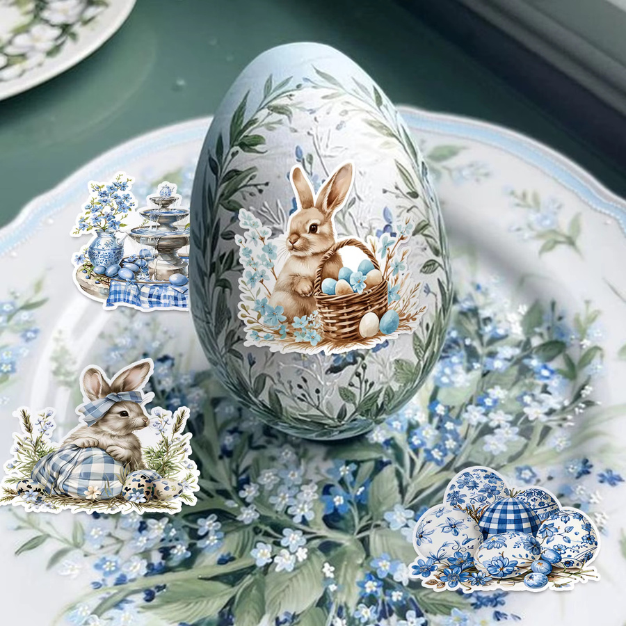 50 bis 52 Stück Ostern Kaninchen Aufkleber mit Vintage Kranz und Hasen-Motiven in Mehrfarbig für DIY Geschenke und Party Dekoration - Bild 3