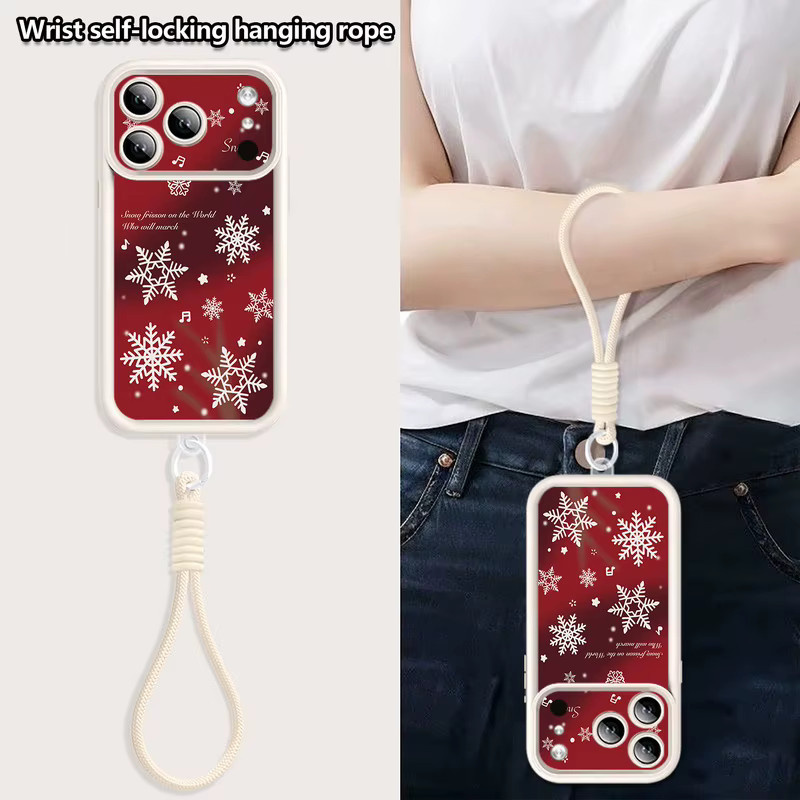 MOESOE Handyhülle mit Schneeflocken-Print und weicher Handgelenkschlaufe für iPhone 11 bis iPhone 17 Pro Max, Schwarz oder Rot - Bild 3