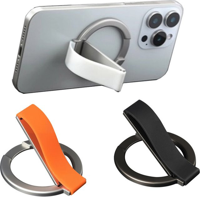 VIKEFON Magnetischer Fingerring und faltbarer Smartphone-Ständer für MagSafe iPhone und Samsung in Schwarz - Bild 1