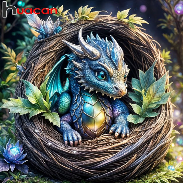 Huacan Diamond Painting Set, Drachen-Wald-Motiv, Diamant-Stickerei - Bild 1