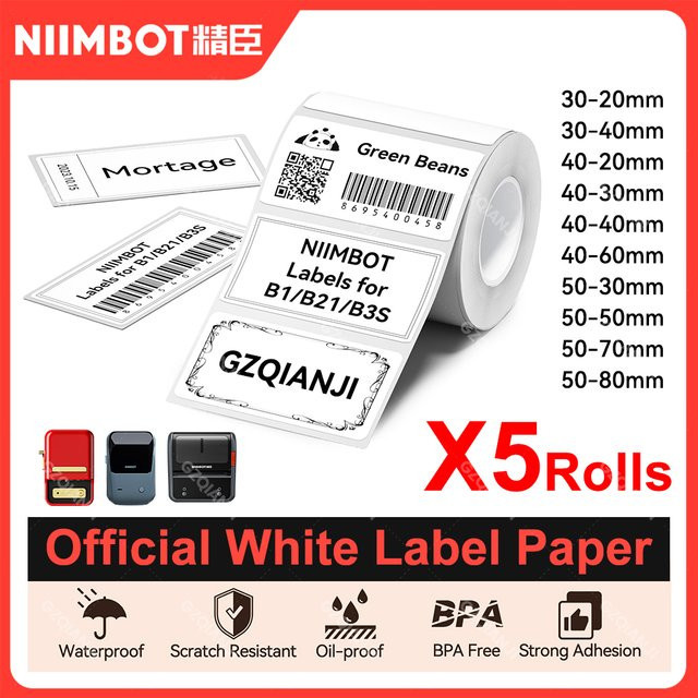 Niimbot Thermo Etikettenrollen für B21 und B1 Drucker, 5 Rollen buntes Klebeetiketten-Set, quadratisch, Mehrfarbig - Bild 1