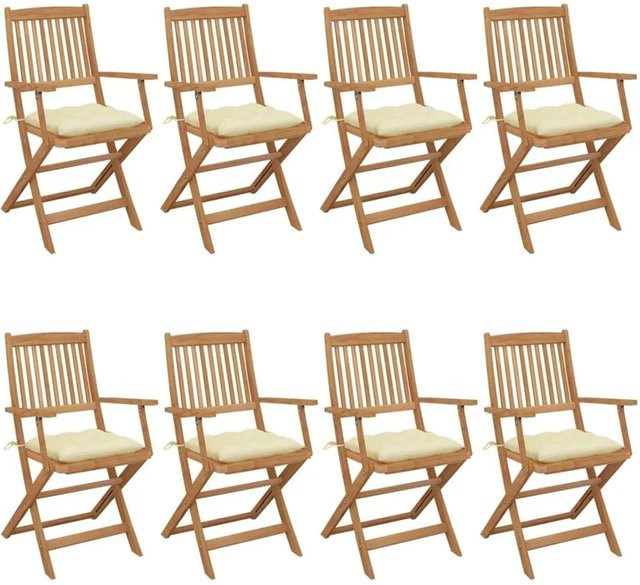 Set aus 8 klappbaren Gartenstühlen von vidaXL aus Akazienholz mit Kissen in Braun und Weiß - Bild 1