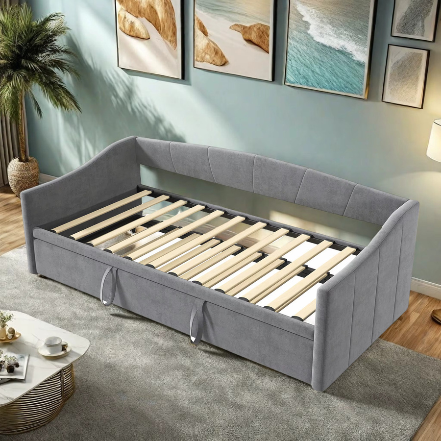 Anajqaqia Ausziehbares Schlafsofa in Grau mit Lattenrost und Rückenlehne, B/T/H: 90 x 200 cm - Bild 5