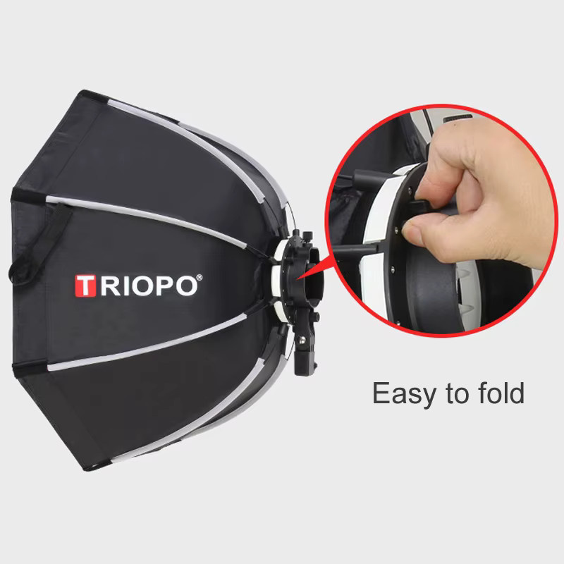 Triopo Universal Outdoor Regenschirm Octagon Softbox mit Wabengitter in Schwarz für Godox V1 AD200 und Yongnuo 560, 90 cm - Bild 2