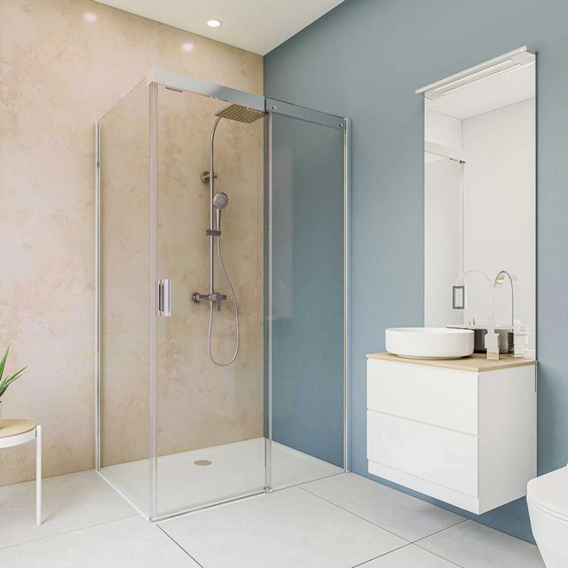 Breuer Duschrückwand aus Aluminium in Sandstein Beige, Breite: 150 cm, Höhe: 255 cm - Bild 1