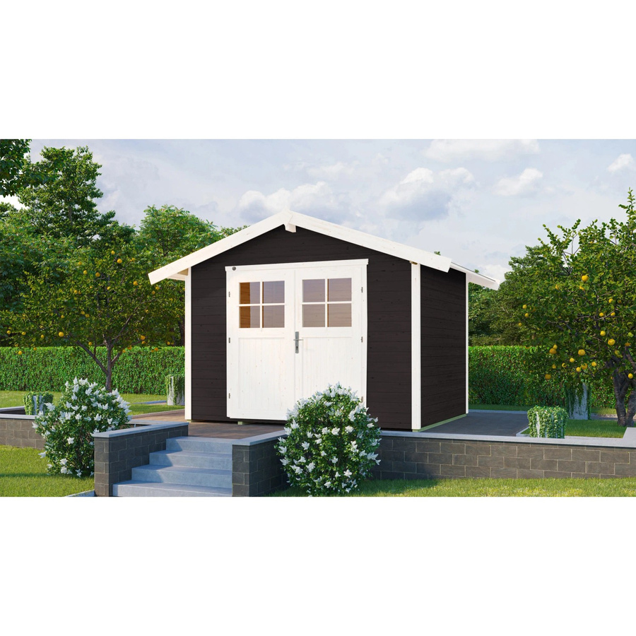WEKA Gartenhaus 122 Gr.3 Log Cabin mit Satteldach in Anthrazit und Weiß, B/H/T: 380 x 245 x 205 cm - Bild 2