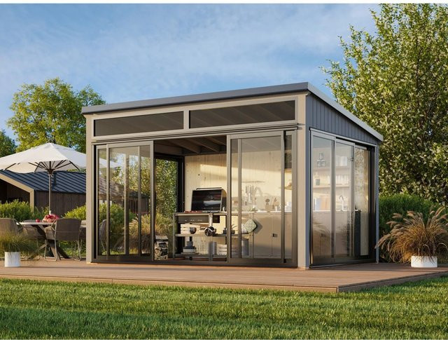 Palmako Holz-Gartenhaus Saga mit Pultdach in Dunkelgrau, B/T: 420 x 297 cm - Bild 1