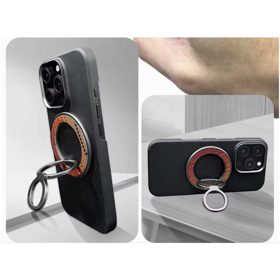 Original Aramid Carbon Fiber 360 Grad rotierender Metallring mit doppelter Klapphalterung als magnetischer MagSafe Ständer für dein iPhone 17 - Bild 3