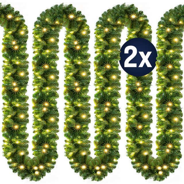 Casaria LED Weihnachtsgirlande aus Kunsttanne im 2er-Set, warmweiß, grün, In-/Outdoor, Länge: 5 m - Bild 1