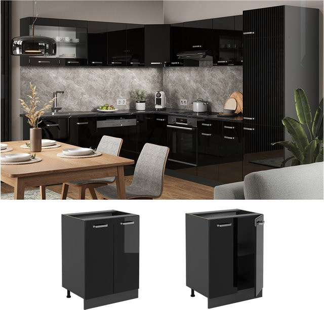 Vicco Küchenunterschrank R-Line in Anthrazit und Schwarz mit Hochglanz-Finish, Breite: 60 cm - Bild 1