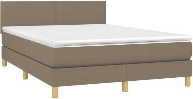 vidaXL Boxspringbett mit Matratze und LED-Beleuchtung in Taupe, Hybrid-Bett mit USB-Anschluss und Taschenfederkern, B/T: 140 x 190 cm - Bild 1