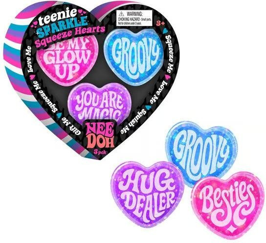 NeeDoh Valentinstag Herz Stress, 3er Pack, Weich, Langsam Aufgehend, Kneten, Sensorisch, Herzform, Stressabbau, Fidget, black - Bild 1