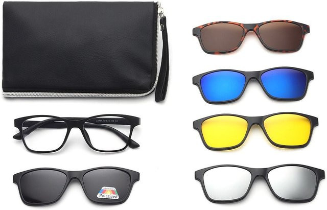 Yiran bag 2246A Sonnenbrille, Clip-On, polarisiert, schwarz, Kunststoff, Herren, Vollrand, rechteckig - Bild 1