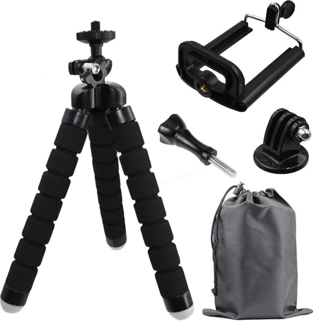 AKwing Flexibles Oktopus-Stativ Mini-Tischstativ in Schwarz für GoPro und DJI Action Kameras - Bild 1