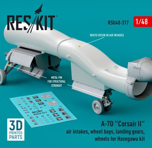 Hasegawa A-7D Corsair II air intakes, wheel bays, landing gears, wheels, 3D Printed - Bild 1