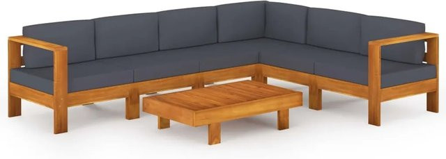 vidaXL 7-tlg Garten-Lounge-Set Modell 3 aus Akazienholz mit grauen Auflagen - Bild 1