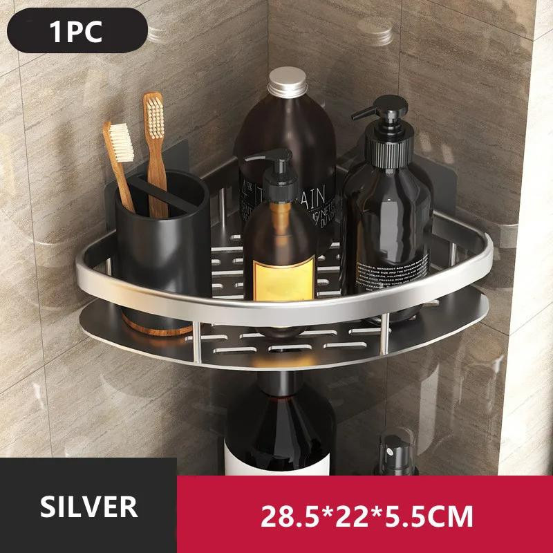 Yiran Furniture Eckregal für das Badezimmer aus Aluminiumlegierung, Wandmontage ohne Bohren, erhältlich in Schwarz, Silber und Gold - Bild 1