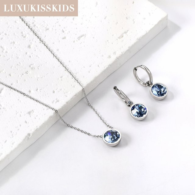 LUXUKISSKIDS Schmuck-Set, Ohrringe, Halskette, Edelstahl, Weiß, Lila, Zirkonia, Damen - Bild 1