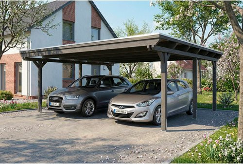 SKANHOLZ Carport Emsland aus Fichte mit Flachdach und Stahl-Dachplatten, Schiefergrau, B: 609 cm, T: 604 cm - Bild 1