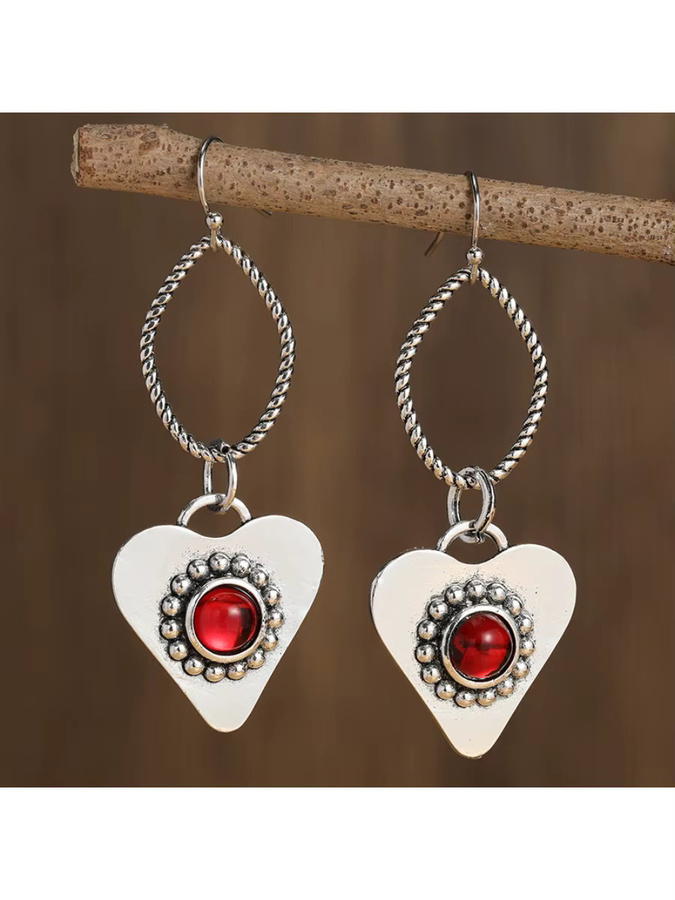 YoYo Hängeohrringe, Silber, Rote Synthetische Zirkonia, Damen, Vintage - Bild 2
