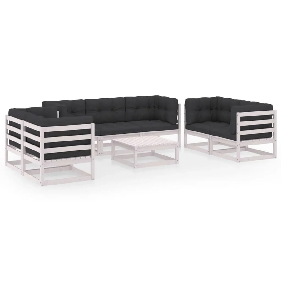 vidaXL 8-teiliges Garten-Lounge-Set aus massivem Kiefernholz in U-Form mit weißen Polsterkissen - Bild 2