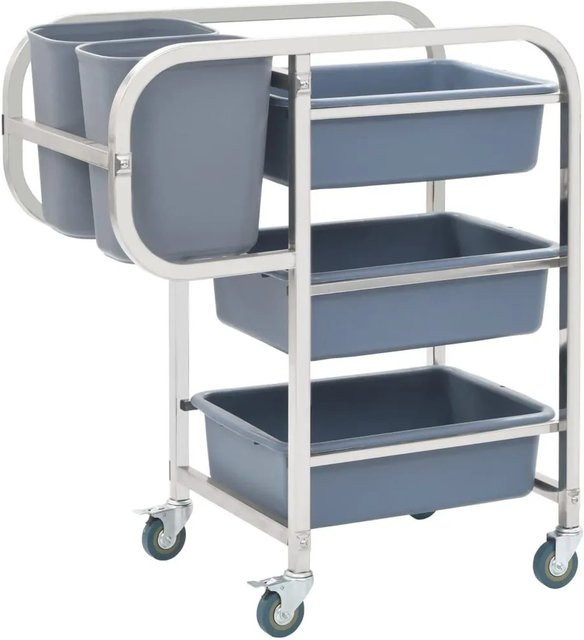 vidaXL Küchenwagen mit Kunststoffbehältern aus Edelstahl und ABS, B/T/H: 82 x 43,5 x 93 cm - Bild 1