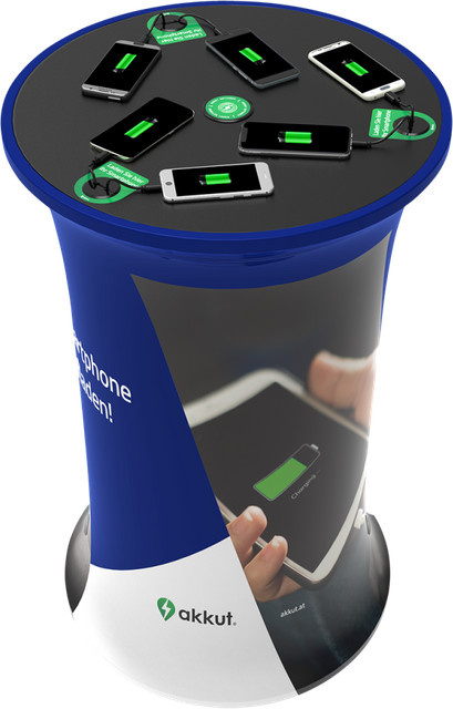 Mobiler Stehtisch akkut CHAT EXPO mit Handy-Ladekabel und Wireless Charging, mehrfarbig, Gestell schwarz, B/T/H: 59 x 59 x 100 cm - Bild 1