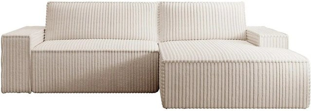 Vente-unique Schlafsofa Amelia in Beige mit L-Form und grob geripptem Cord-Bezug, Breite: 267 cm - Bild 1