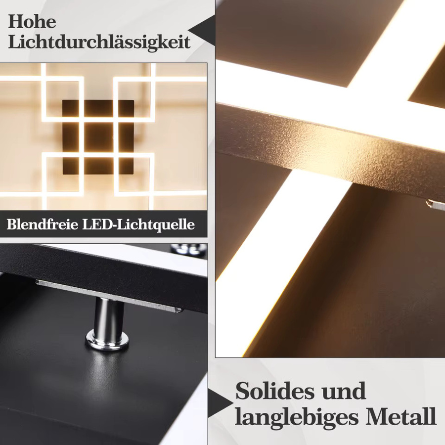 Moderne Schwarze LED Deckenleuchte von Nettlife, Dimmbar mit Fernbedienung, 48W, B/B: 72,4 x 72,4 cm - Bild 4