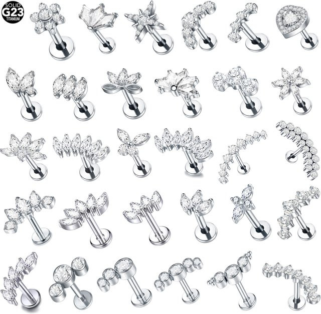 SWANJO Ohrring Titan, Zirkonia, Silber, Unisex, 16G - Bild 1