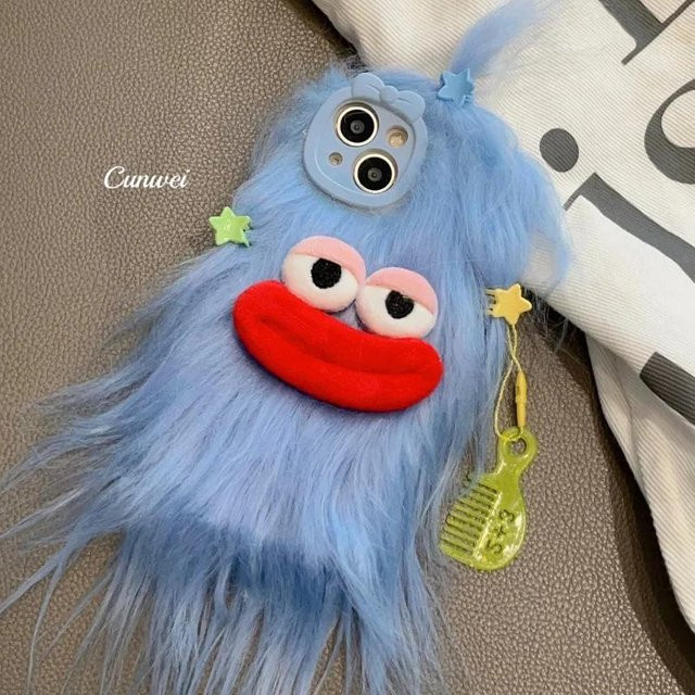 Flauschiges Plüschmonster iPhone Case für iPhone 17 Pro Max 16 15 14 13 12 11 Blau - Bild 1