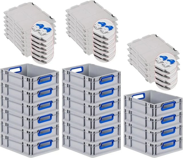 PROREGAL Spar Set 16x Eurobox Nextgen Color mit Scharnierdeckel und Schiebeschnappverschlüssen, Blau, H x B x T: 12 x 30 x 40 cm - Bild 1