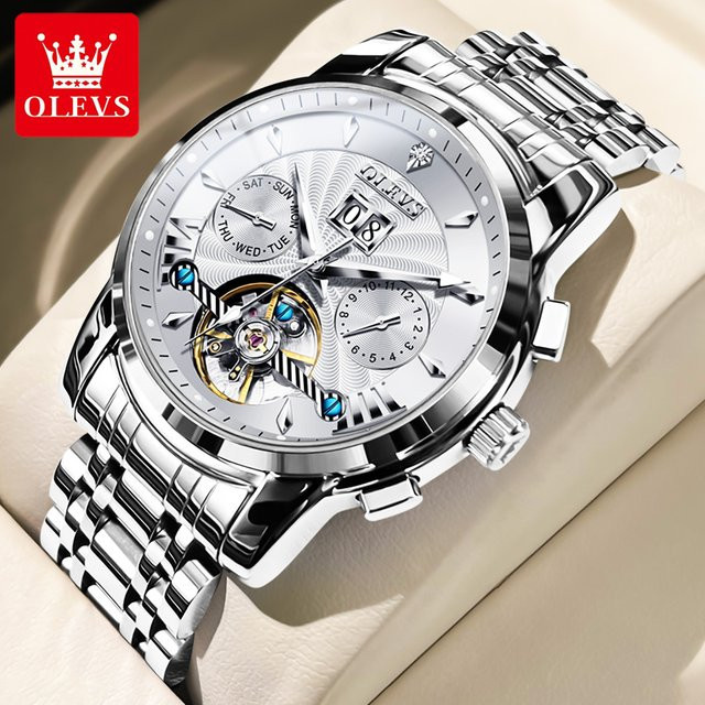 OLEVS Armbanduhr Automatik, Edelstahl, Schwarz, Herren - Bild 1