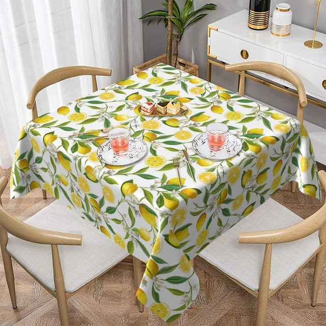 Wasserdichte Tischdecke mit Zitronenblüten-Design von JMG Household Supplies, weiß, B: 145 cm, L: 200 cm - Bild 1