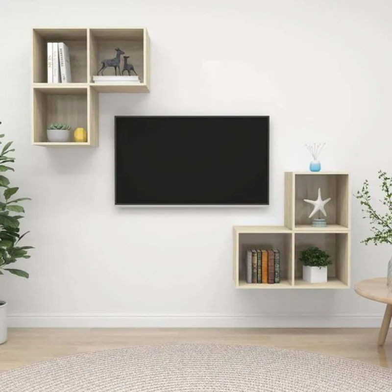 4-teiliges TV-Schrank-Set vidaxl aus Holzwerkstoff in Sonoma-Eiche Natur und Braun - Bild 1