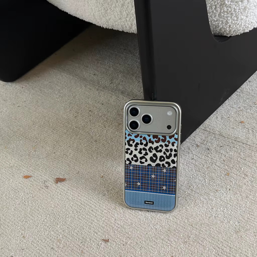 Handyhülle mit Leopardenmuster, Gittermuster und Sternen in Silber für iPhone 17 16 15 14 Pro Max, Multicolour - Bild 6