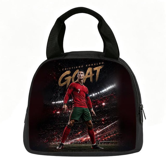 Isolierte Lunchtasche von Fancy Style Studio in Schwarz mit Fußballstar-Design für Schule und Reisen - Bild 1