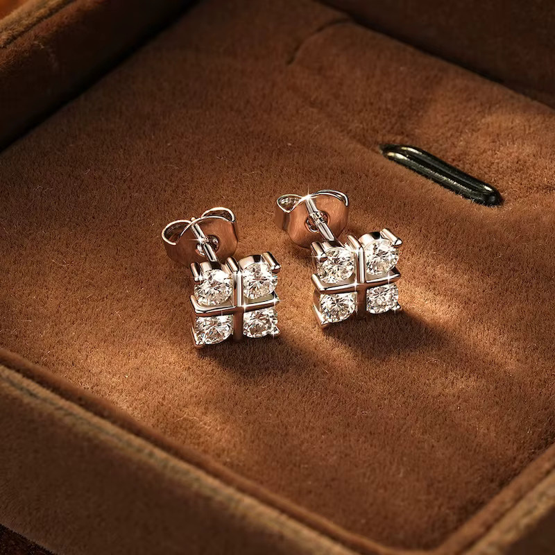 IOGOU Ohrstecker Moissanit, Silber, Gelbgold, Damen - Bild 2