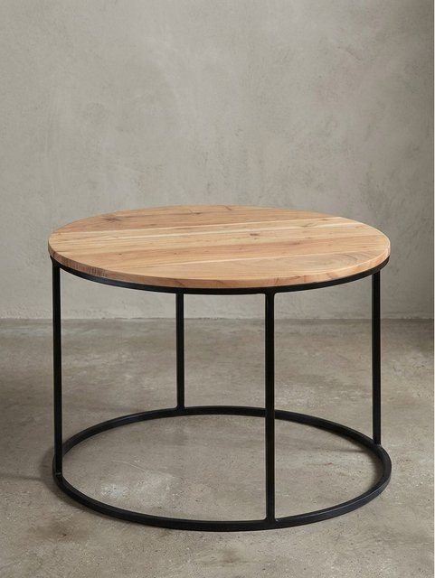 KADIMA DESIGN Couchtisch aus Akazie Massivholz und Metall in Braun, rundes Design, B/T/H: 60 x 43 x 60 cm - Bild 1