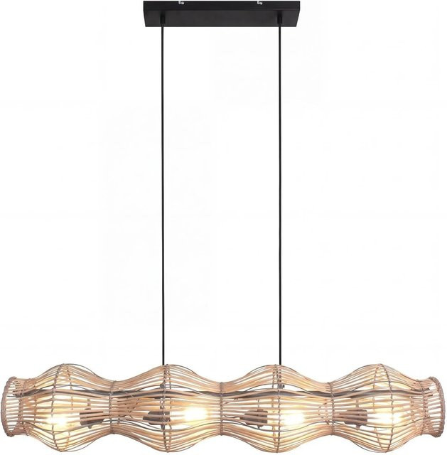 Licht-Erlebnisse Hängeleuchte Korbschirm aus Bambus in Beige-Natur, Boho Design, Breite: 107 cm, 4x E27 - Bild 1